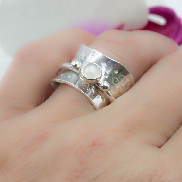 Ασημένιο spinner δαχτυλίδι με Φεγγαρόπετρα - ημιπολύτιμες πέτρες, ασήμι 925, χειροποίητα, σταθερά - 4