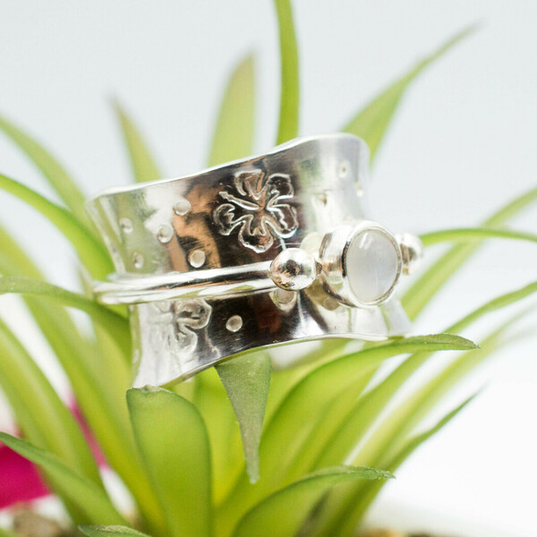 Ασημένιο spinner δαχτυλίδι με Φεγγαρόπετρα - ημιπολύτιμες πέτρες, ασήμι 925, χειροποίητα, σταθερά - 5