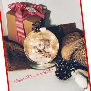 Φωτιζόμενη Vintage Χριστουγεννιάτικη Plexi Επιτραπέζια Μπάλα 12 cm- - vintage, charms, χριστουγεννιάτικο, διακοσμητικά, επιτραπέζια - 5