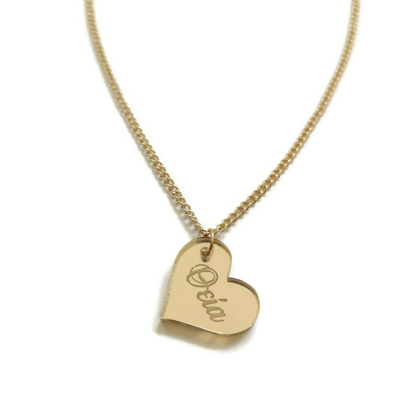 Κολιέ για την θεία με χρυσή plexiglass καρδιά - μήκος 45 εκ - charms, καρδιά, plexi glass, οικογένεια