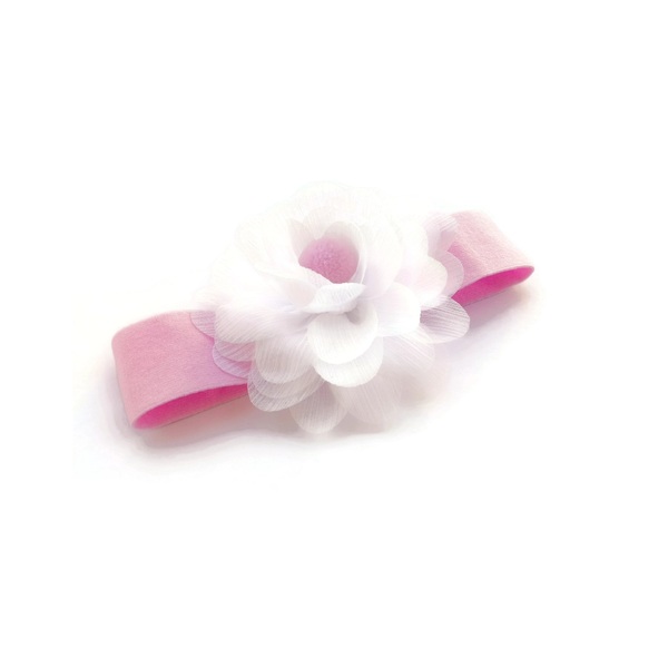 Παιδική Κορδέλα Μαλλιών Ροζ με Τούλινο Λευκό Λουλούδι και Ροζ Πον Πον - pom pom, βρεφικά, αξεσουάρ μαλλιών