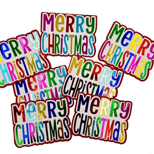 Χριστουγενιατικες κάρτες Merry Christmas με κόκκινο φόντο και μεταλλιζέ γράμματα 7 τμχ 11 cm x 14 cm