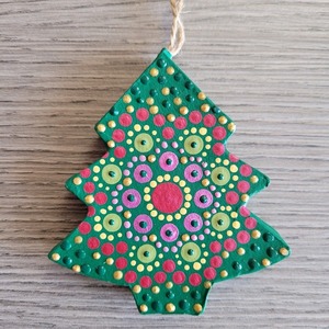 Στολίδι δεντράκι ζωγραφισμένο στο χέρι από papier mache 8,5*7,5 cm - χριστουγεννιάτικο, διακοσμητικά, δέντρο - 4