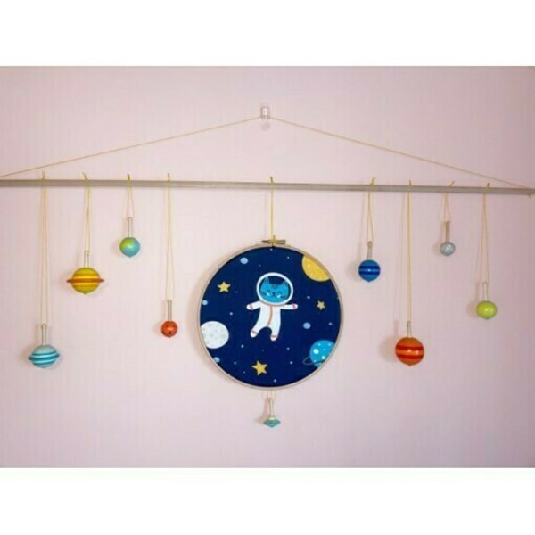 Παιδική γιρλάντα με πλανήτες υφασμάτινη μπλέ χρώματος για διακόσμηση παιδικού δωματίου / πάρτυ / βάπτισης. - γιρλάντες, διάστημα - 2
