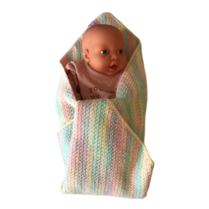 πλεκτή κουβερτούλα μωρού "Rainbow" για καλάθι, καροτσάκι η ριλάξ, 51 x 67 εκ σε χρώματα ουράνιο τόξου - κορίτσι, αγόρι, δώρο, κουβέρτες - 5