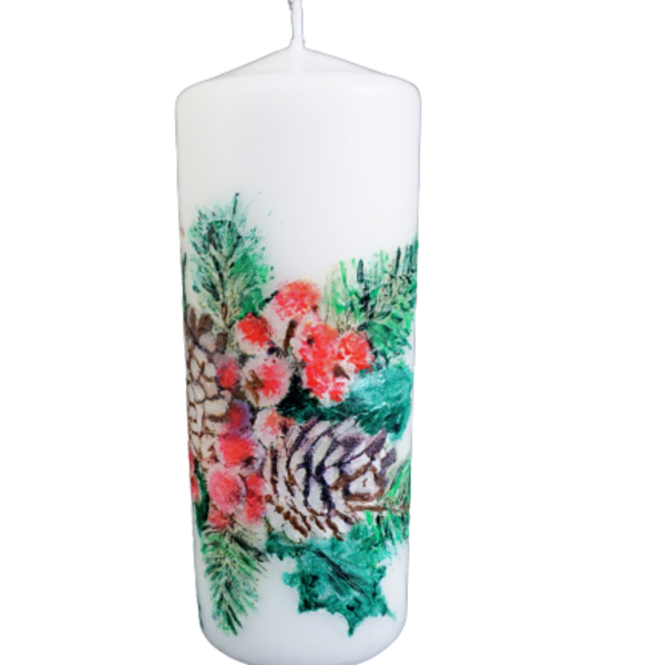 Λευκό κερί με decoupage 15cm - κεριά & κηροπήγια - 2