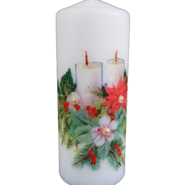 Λευκό κερί με decoupage 15cm - κεριά & κηροπήγια - 4