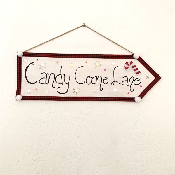 Candy Cane Lane Arrow Sign - νήμα, διακοσμητικά