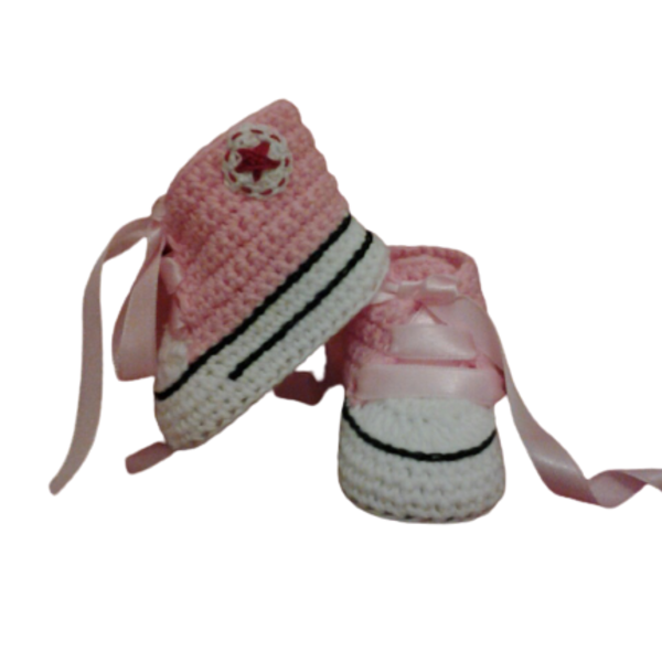 Πλεκτά βρεφικά παπουτσάκια αγκαλιάς,"Σταράκια" ροζ βαμβακερά - 0-3 μηνών, δώρο γέννησης, βρεφικά ρούχα, αγκαλιάς
