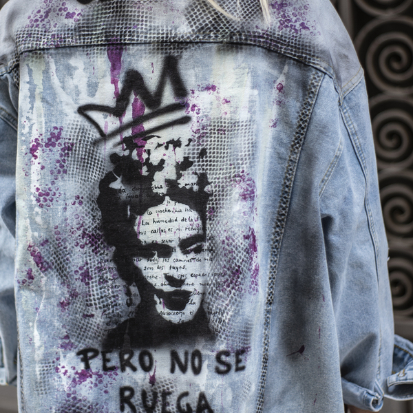Handpainted / Airbrushed / Oversized /Drop Shoulder/ Frida Kahlo Denim Jacket. - frida kahlo - 2