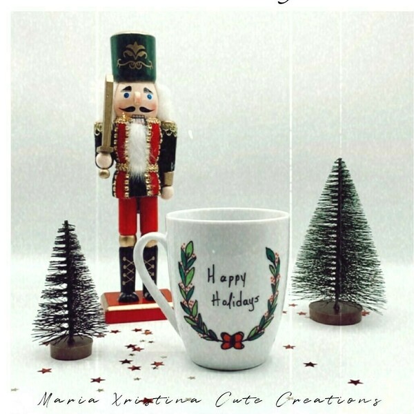 Πορσελάνινη κούπα ♥ Happy Holidays - πορσελάνη, χριστουγεννιάτικο, κούπες & φλυτζάνια - 2