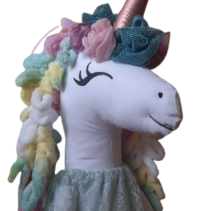 unicorn μονοκαιρίνα με δαντελένιο φόρεμα για παιχνίδι και διακόσμηση 70 εκ. - αγάπη, χειροποίητα, 100% βαμβακερό