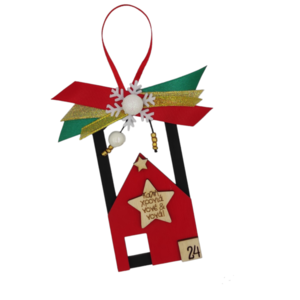 Ξύλινο σπιτάκι Γούρι 2024 "Καλή Χρονιά νονέ και νονά" 12cm - νονά, χριστουγεννιάτικα δώρα, δώρο για νονό, στολίδια