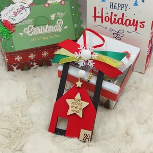 Ξύλινο σπιτάκι Γούρι 2024 "Καλή Χρονιά νονέ και νονά" 12cm - νονά, χριστουγεννιάτικα δώρα, δώρο για νονό, στολίδια - 5