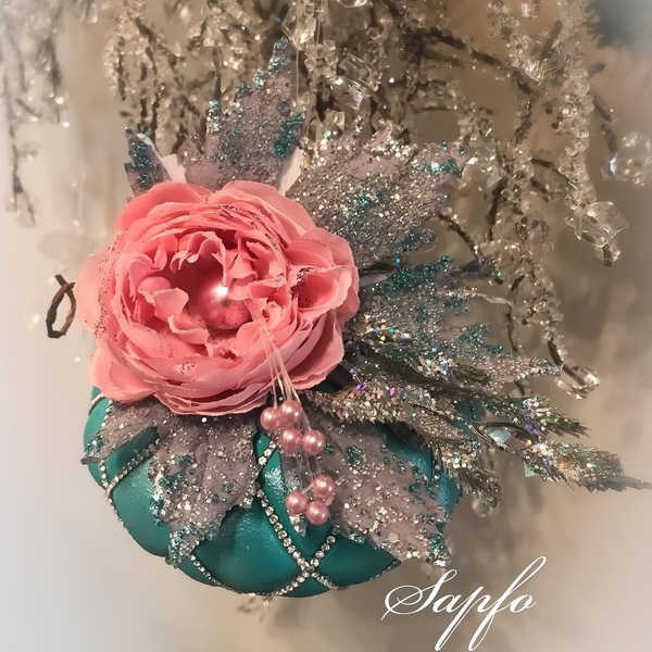 Χριστουγεννιάτικη μπάλα καπιτονέ με λουλούδι 14 εκατοστά - στολίδια, δέντρο, μπάλες