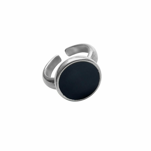 Δαχτυλίδι Επιχρυσωμένο κύκλος με Μαύρο Σμάλτο - ορείχαλκος, επάργυρα, μεγάλα, αυξομειούμενα, φθηνά