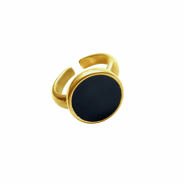 Δαχτυλίδι Επιχρυσωμένο κύκλος με μαύρο σμάλτο - επιχρυσωμένα, ορείχαλκος, μεγάλα, αυξομειούμενα, φθηνά