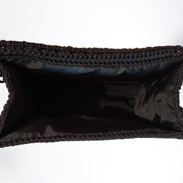 Πλεκτή τσάντα ώμου μαύρη με σχέδιο βάφλα - νήμα, ώμου, all day, πλεκτές τσάντες - 4