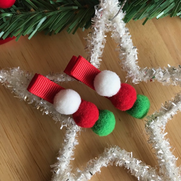 Χριστουγεννιάτικο σετ clips Pom pom Xmas garland - κορίτσι, pom pom, χριστουγεννιάτικα δώρα, αξεσουάρ μαλλιών, hair clips