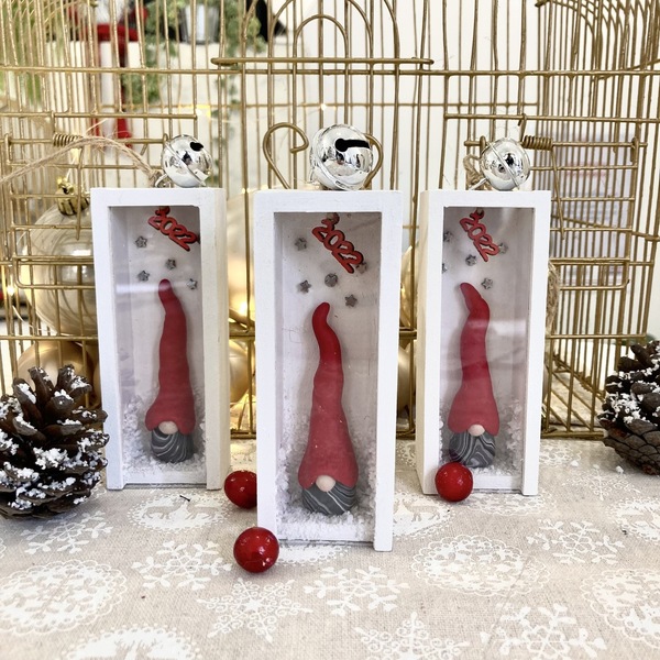 Χειροποίητο Χριστουγεννιάτικο κουτάκι Γούρι- Ξωτικό Νάνοι Gnomes - ξύλο, γούρια - 2