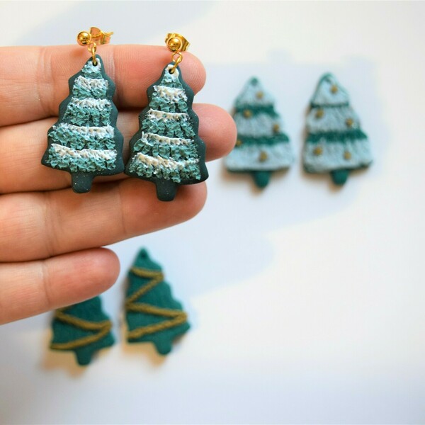 OH! CHRISTMAS TREE- Κρεμαστά σκουλαρίκια σε τρία σχέδια - καρφωτά, χριστουγεννιάτικο, χριστουγεννιάτικο δέντρο, μεγάλα, καρφάκι - 2