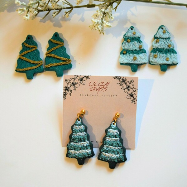 OH! CHRISTMAS TREE- Κρεμαστά σκουλαρίκια σε τρία σχέδια - καρφωτά, χριστουγεννιάτικο, χριστουγεννιάτικο δέντρο, μεγάλα, καρφάκι - 3
