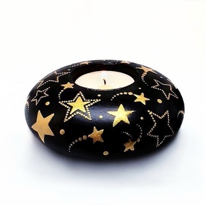 Χριστουγεννιάτικη βάση για ρεσώ - χρυσά αστέρια 10,6x3,8 εκ. - ζωγραφισμένα στο χέρι, αστέρι, χειροποίητα, γύψος, κεριά & κηροπήγια