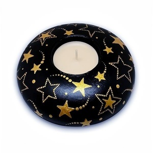 Χριστουγεννιάτικη βάση για ρεσώ - χρυσά αστέρια 10,6x3,8 εκ. - ζωγραφισμένα στο χέρι, αστέρι, χειροποίητα, γύψος, κεριά & κηροπήγια - 3