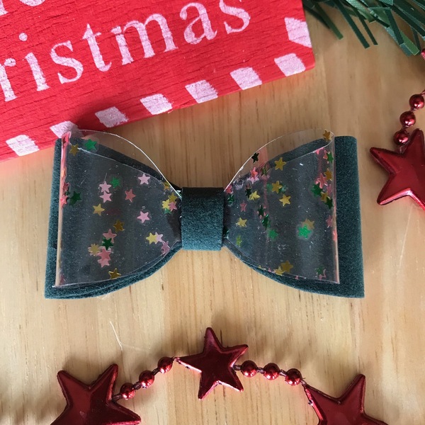 Χριστουγεννιάτικος φιόγκος Emerald stars - φιόγκος, κορίτσι, χριστουγεννιάτικα δώρα, αξεσουάρ μαλλιών, hair clips