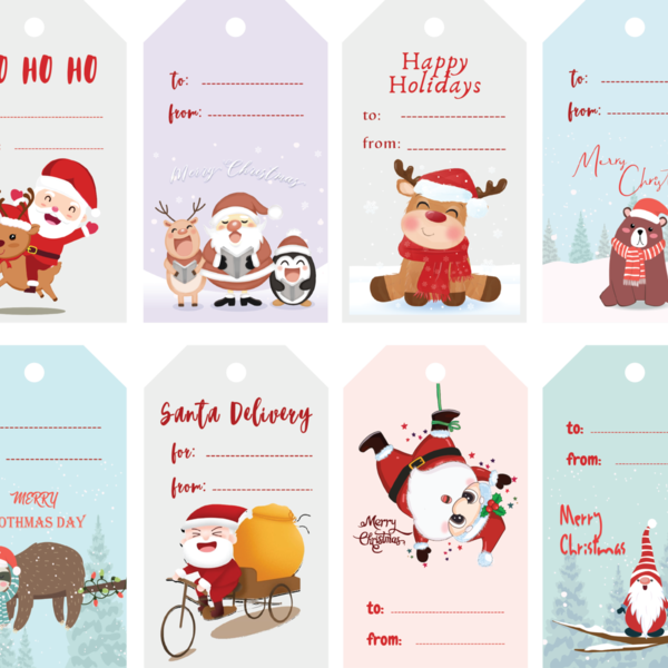Πακέτο 8 καρτελάκια για δώρα Χριστουγεννιάτικα - άγιος βασίλης, ευχετήριες κάρτες, καρτελάκια