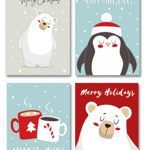 Πακέτο 4 Χριστουγεννιάτικες κάρτες - κάρτα ευχών, άγιος βασίλης, ευχετήριες κάρτες
