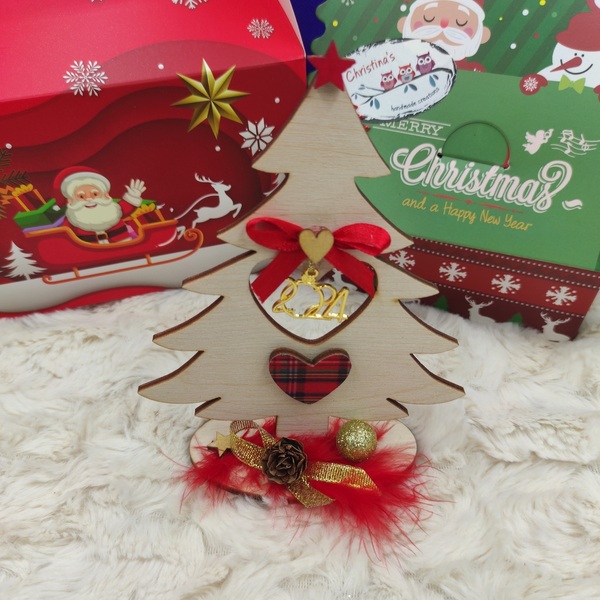 Διακοσμητικό Ξύλινο Δέντρο-Γούρι 2024 με καρδιά,15cm - ξύλο, χριστουγεννιάτικο δέντρο, χριστουγεννιάτικα δώρα, γούρια - 2