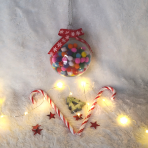 Χριστουγεννιάτικη Μπάλα με Πομ Πον - pom pom, χριστουγεννιάτικο, χριστουγεννιάτικα δώρα, στολίδια, μπάλες - 3