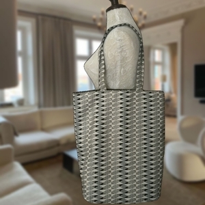 XL Tote bag 40x47 με επενδυση και 2 τσεπες, υφαντη, εκρου, μαυρο, χρυσο νήμα, μεγάλη - ύφασμα, ώμου, μεγάλες, all day, tote - 3