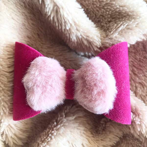 Φιόγκος φούξια suede & ροζ γούνινο φιογκάκι - φιόγκος, κορίτσι, μαλλιά, αξεσουάρ μαλλιών, hair clips
