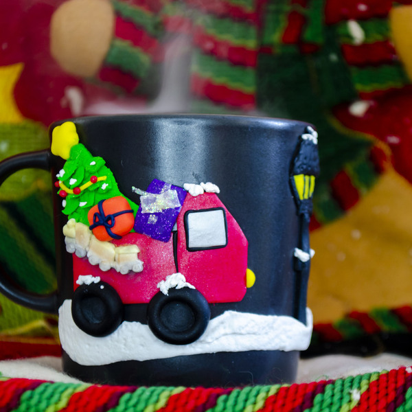 Φορτηγό με δώρα - δώρο, πηλός, χριστούγεννα, κούπες & φλυτζάνια - 2