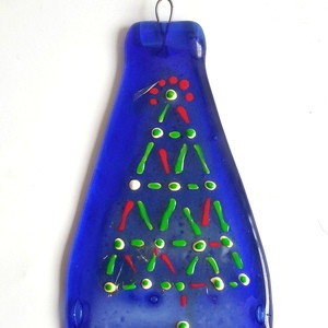Επιτοίχιο διακοσμητικό μπουκάλι "Xmas Tree 2"μπλε 22Χ10 - γυαλί, επιτοίχιο, χριστουγεννιάτικο, δέντρο, διακοσμητικά μπουκάλια - 3