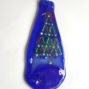 Επιτοίχιο διακοσμητικό μπουκάλι "Xmas Tree 2"μπλε 22Χ10 - γυαλί, επιτοίχιο, χριστουγεννιάτικο, δέντρο, διακοσμητικά μπουκάλια - 4