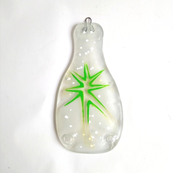 Επιτοίχιο διακοσμητικό λευκό μπουκάλι "Πράσινο αστέρι" 21, 5Χ10 - γυαλί, επιτοίχιο, αστέρι, χριστουγεννιάτικο, διακοσμητικά μπουκάλια