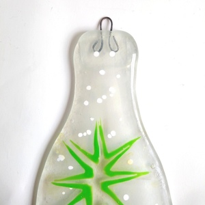 Επιτοίχιο διακοσμητικό λευκό μπουκάλι "Πράσινο αστέρι" 21, 5Χ10 - γυαλί, επιτοίχιο, αστέρι, χριστουγεννιάτικο, διακοσμητικά μπουκάλια - 3