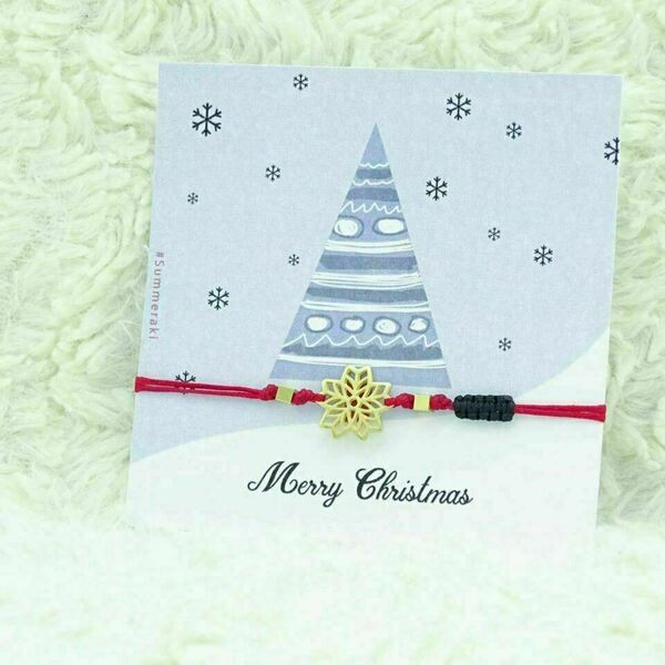 Χριστουγεννιάτικο Γούρι Χιονονιφάδα Χρυσή με Κάρτα ευχών - νονά, μαμά, δασκάλα, χεριού, γούρια - 3