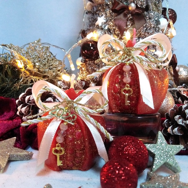 Γούρι 2024 αρωματικό κερί ρόδι κόκκινο-χάλκινο 6×6cm - γούρι, ρόδι, χριστουγεννιάτικα δώρα, γούρια, πρωτοχρονιά, κεριά & κηροπήγια - 4