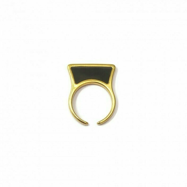 Επίχρυσο δαχτυλίδι με μαύρο σμάλτο - επιχρυσωμένα, ορείχαλκος, σμάλτος, γεωμετρικά σχέδια, minimal