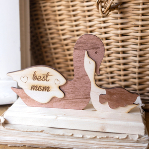Γούρι Κύκνοι "Best Mom" - ξύλο, μαμά, διακοσμητικά, γούρια, προσωποποιημένα