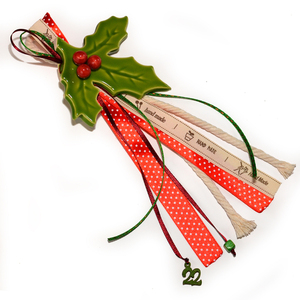 Επιτραπέζιο γούρι γκι κλασσικό πράσινο με κόκκινο από κεραμικό πηλό - πηλός, χριστουγεννιάτικα δώρα, γούρια