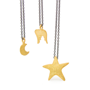 Σετ 3 κολιέ με Αστέρι, Φεγγάρι και Φτερά σε Ασήμι 925 - charms, ασήμι 925, αστέρι, φεγγάρι, σετ κοσμημάτων - 2