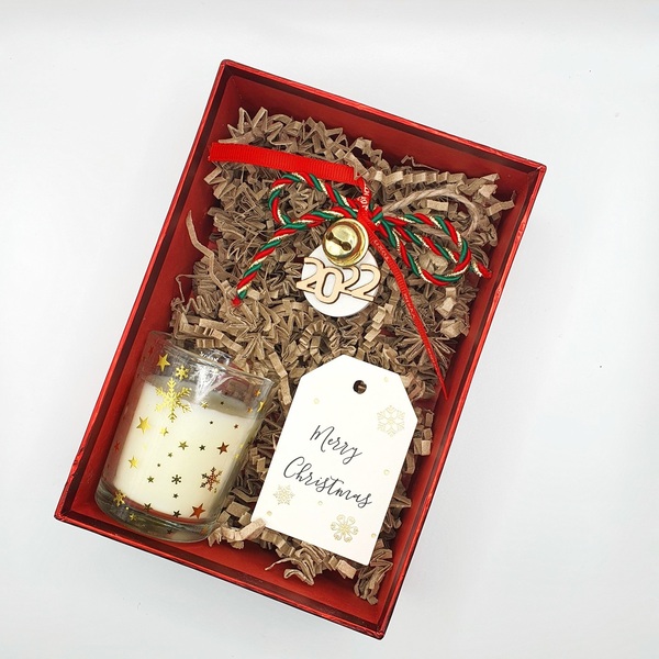 Χριστουγεννιάτικο κουτί γούρι 2022 με ποτηράκι κερί - χριστουγεννιάτικο, χριστουγεννιάτικα δώρα, κεριά, σετ δώρου, γούρια