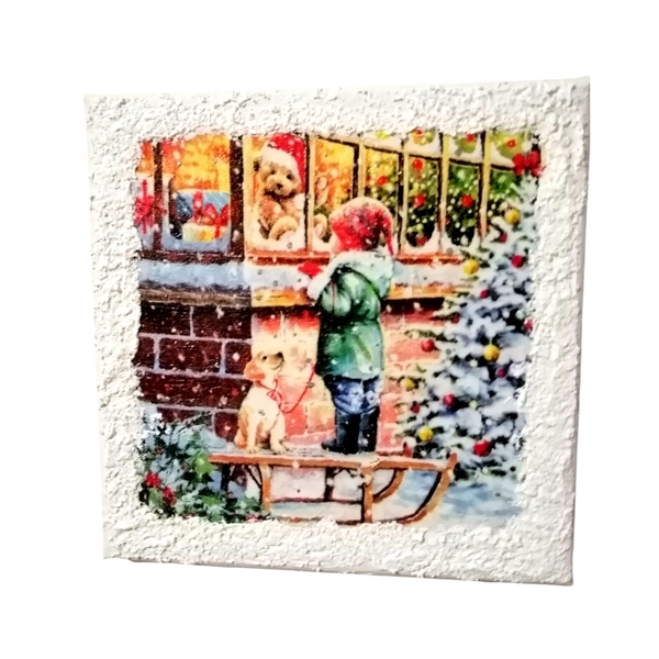 Πίνακας καμβάς 20x20cm Χριστούγεννα με χιόνια - πίνακες & κάδρα, καμβάς, διακοσμητικά, δέντρο