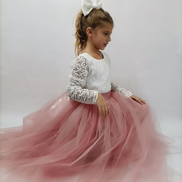 Παιδικό φόρεμα μακρύ φουντωτό δαντέλα και τούλι - 3