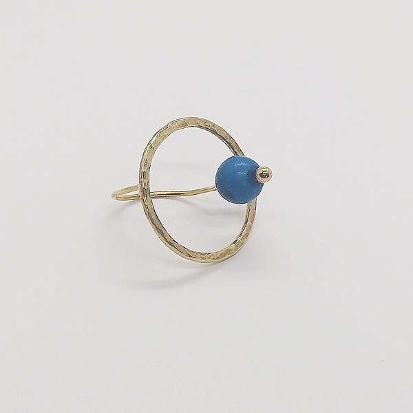 Δαχτυλίδι στρογγυλό με μπλέ πέτρα - ορείχαλκος, γεωμετρικά σχέδια, σταθερά, μεγάλα